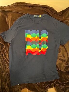 Ralph Lauren Navy Short Sleeve Tee with Multicolor Graphic Men’s  XL